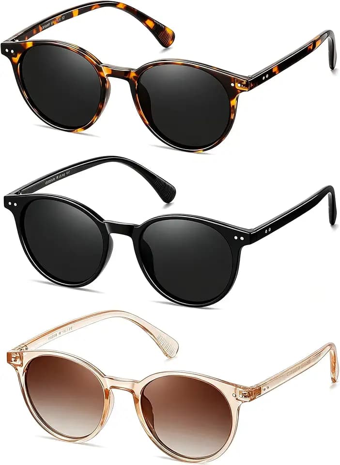 3 Pack Retro Small Round Polarized Sunglasses for Women UV400