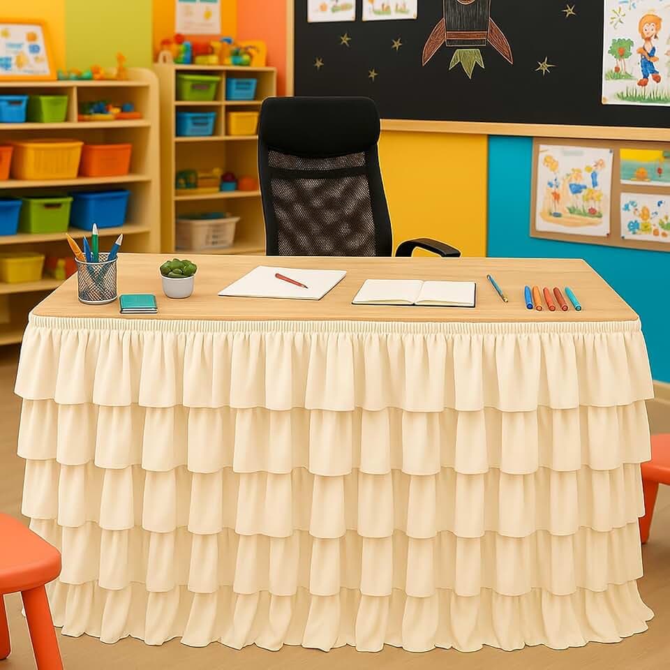 Teacher Desk Skirt Champagne Tutu Table Skirt for Classroom 9FT