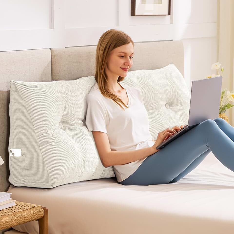 IASEAHK Headboard Pillow Twin, Wedge Pillow Headboard, Beige