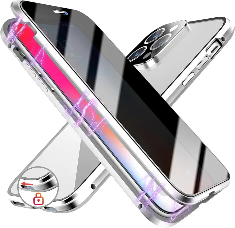 [One-piece Molded Camera Protector+Safety Lock]Magnetic Case for iPhone 14 Pro Max,[High Sensitivity Privacy Screen][Luxury Electroplated Metal Frame]Anti-Peep Double Sided Case for iPhone 14 Pro Max