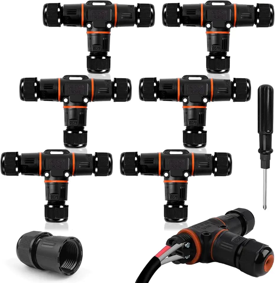 HIMOMO Kabelverbinder Wasserdicht IP68, kabelverbinder t form wasserdicht 3 polig, 3-Wege Erdkabel Verbinder Ø3-12mm Kabeldurchmesser für Garten, Outdoor (6 pcs)