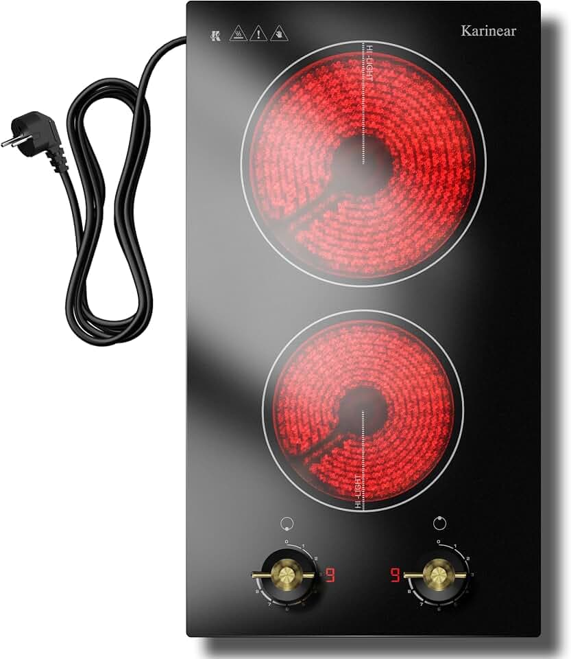 Karinear Glaskeramikkochfeld 2 Platten mit Stecker & Drehknopf