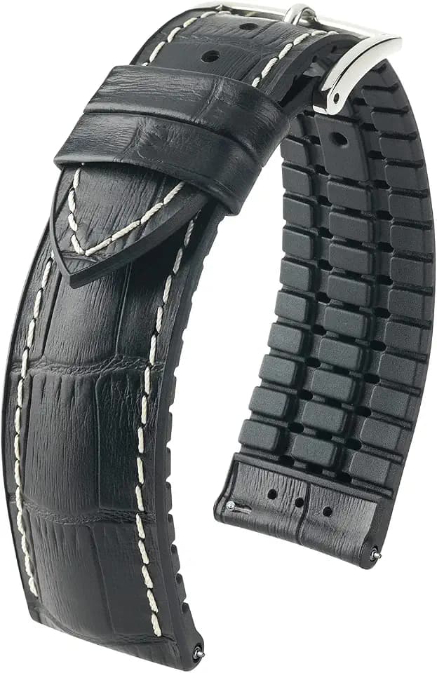 HIRSCH Uhren-Band George L - modisches Premium-Lederband für Deine Armbanduhr - Schwarz/Weiß - 20 mm