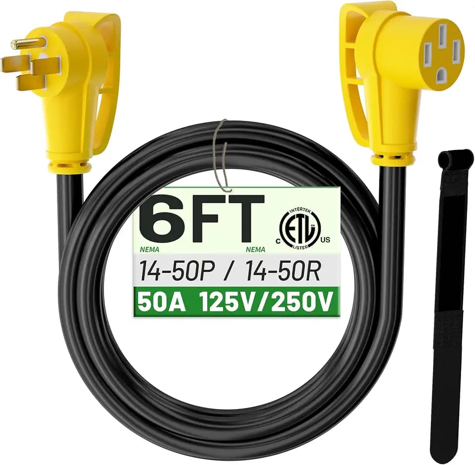 POWGRN NEMA 14-50P to 14-50R 6 FT 50 Amp RV/EV Extension Cord Outdoor