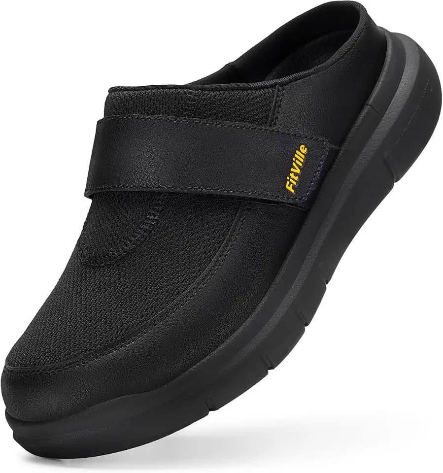 FitVille Extra Weit Hausschuhe Herren Senioren Slipper mit Klettverschluss Männer Pantoffeln Gr.41-50