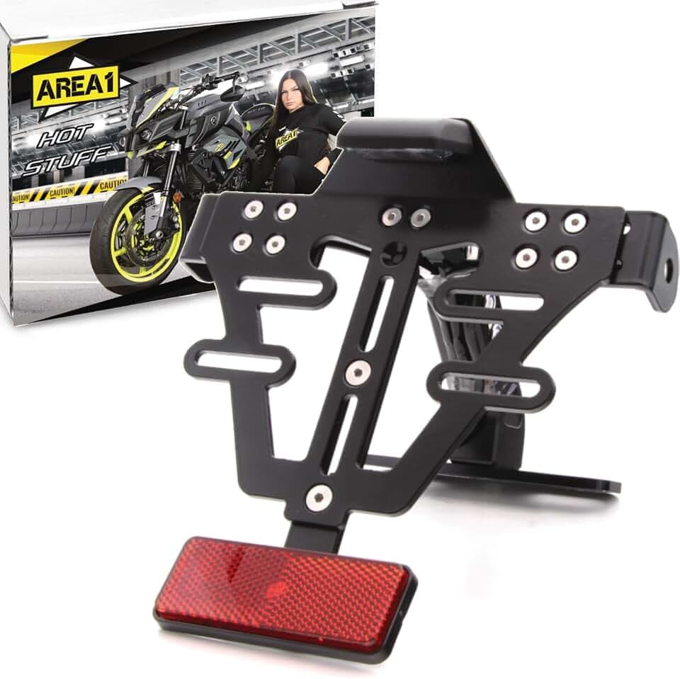 Area1 Premium Universal CNC Motorrad Kennzeichenhalter Motorrad Nummernschildhalter + Kennzeichenleuchte + Reflektor E-geprüft. Kompatibel mit