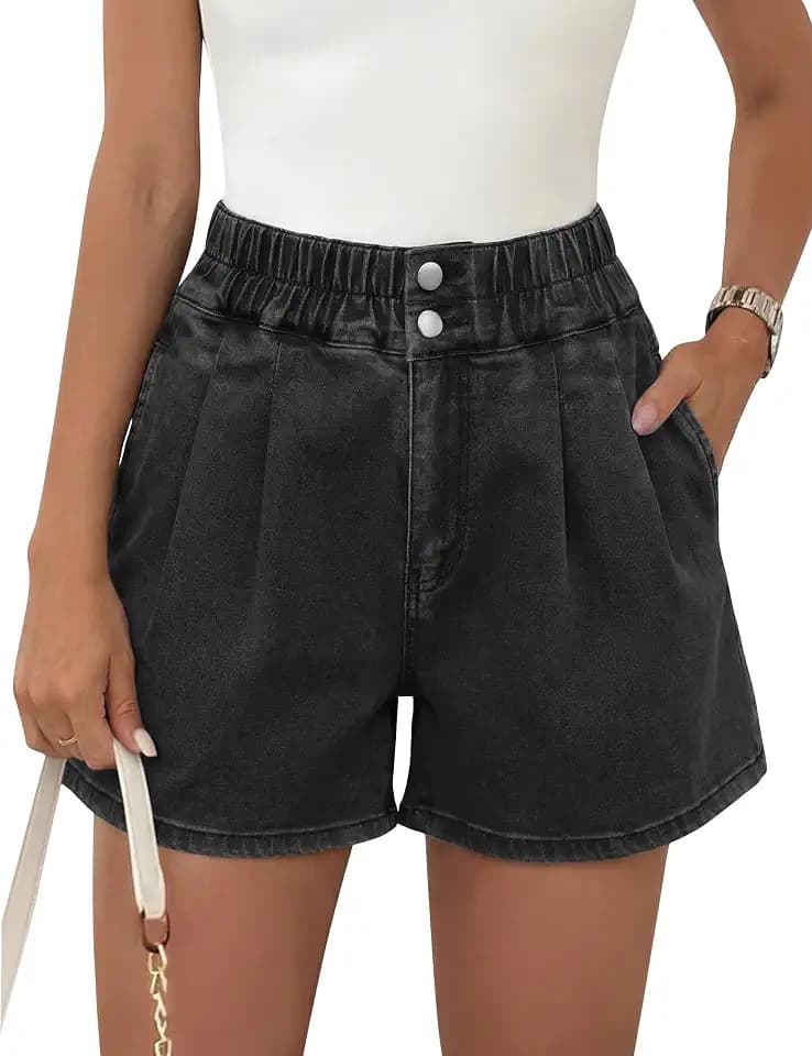 Womens Denim Shorts Elastic High Waisted Baggy Jean Short for Women