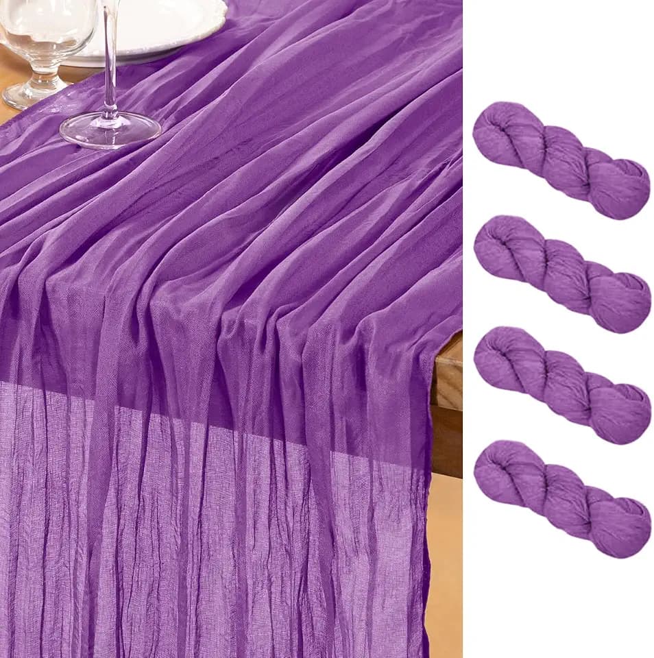 DeZerlor Dark Purple Cheesecloth Table Runners 4 Pack Fall Runners
