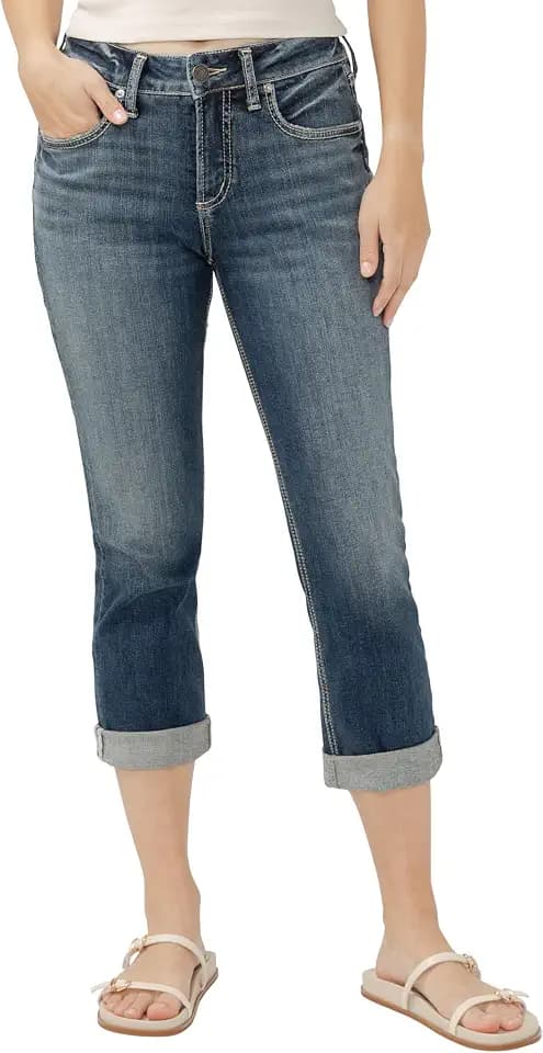 Silver Jeans Co. Women's Suki Curvy Fit Mid Rise Capri Jean
