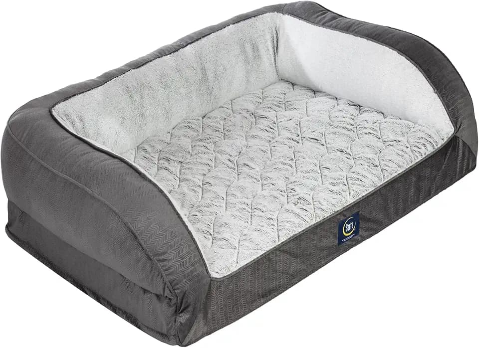Serta Orthopedic Quilted Couch Dog Bed for Pets – Slate Gray (Large)