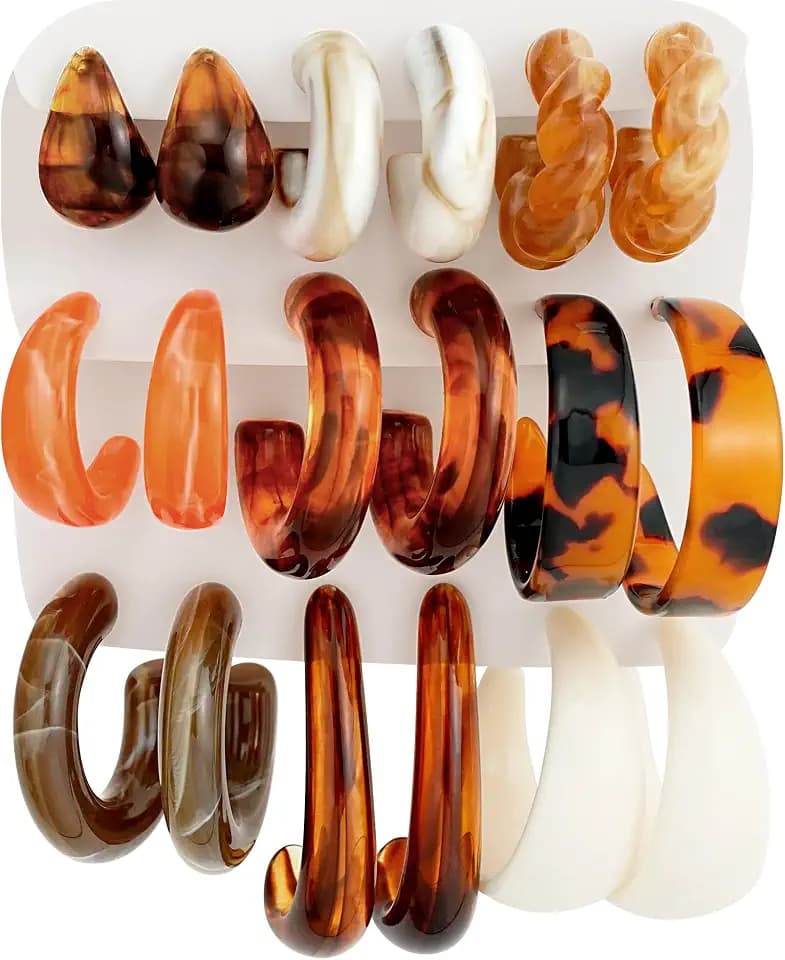 10 Pairs Chunky Gold Hoop Earrings for Women, Trendy Hypoallergenic Set