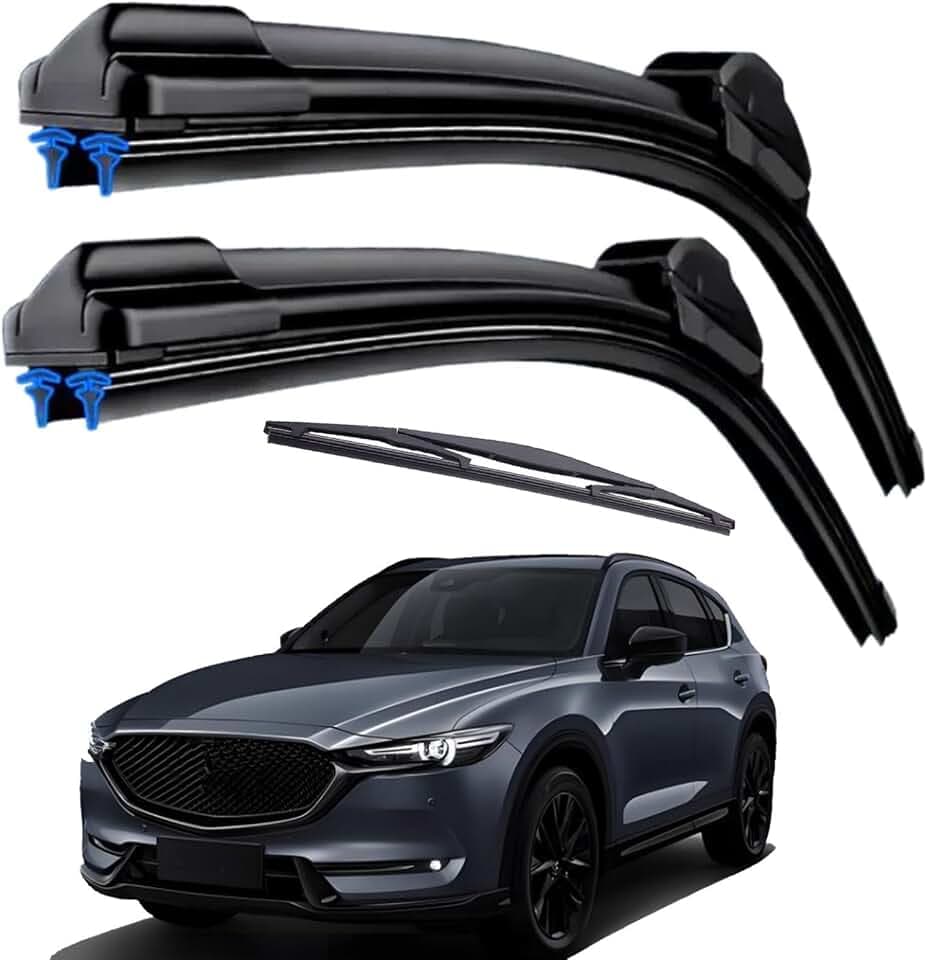 Dual Rubber Blade Windshield Wipers for Mazda CX-5 CX-9 2017 2018 2019 2020 2021 2022 2023 2024 2025 Automotive Replacement Wiper Blades CX5 CX9 24"/18"/14" Top Lock (Set of 3)