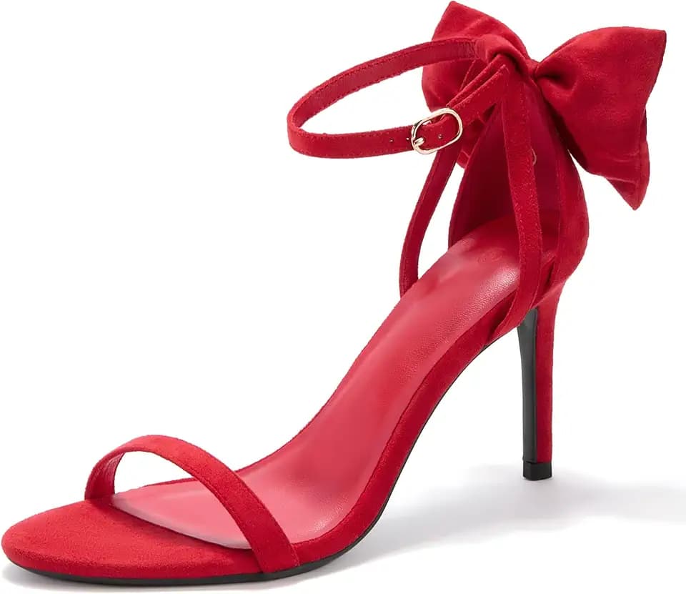 Coutgo Womens Ankle Strap High Heels Open Toe Stiletto Bow Tie Knot Heeled Sandals Fashion Wedding Dress Pump Shoes