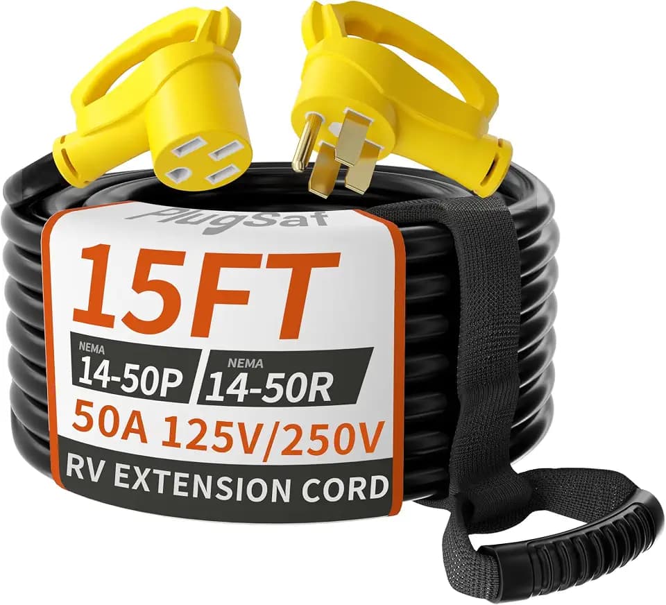 PlugSaf 15 FT 50 Amp RV/EV Extension Cord Outdoor, 125/250V 6250/12500W STW