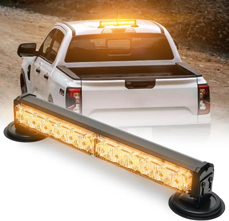 14 in Battery Powered Emergency Strobe Lights Bar Wireless Rooftop Mini Hazard Flashing LED Beacon Warning Light w/Magnetic Base for Construction Vehicles Work Trucks Snow Plow (Amber)