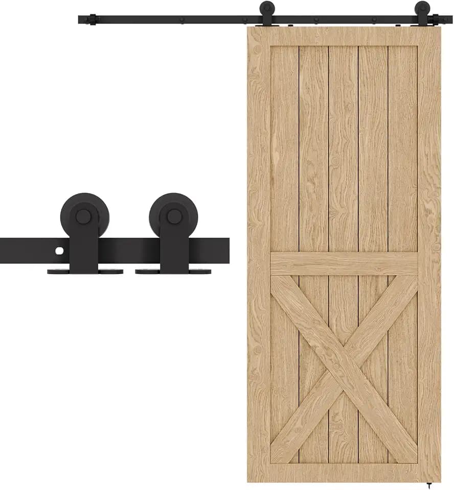 60" Sliding Barn Door Hardware Kit,Heavy Duty Top Mount Barn Door Track Kit,Black T Shape Hanger Set for Single Door Use