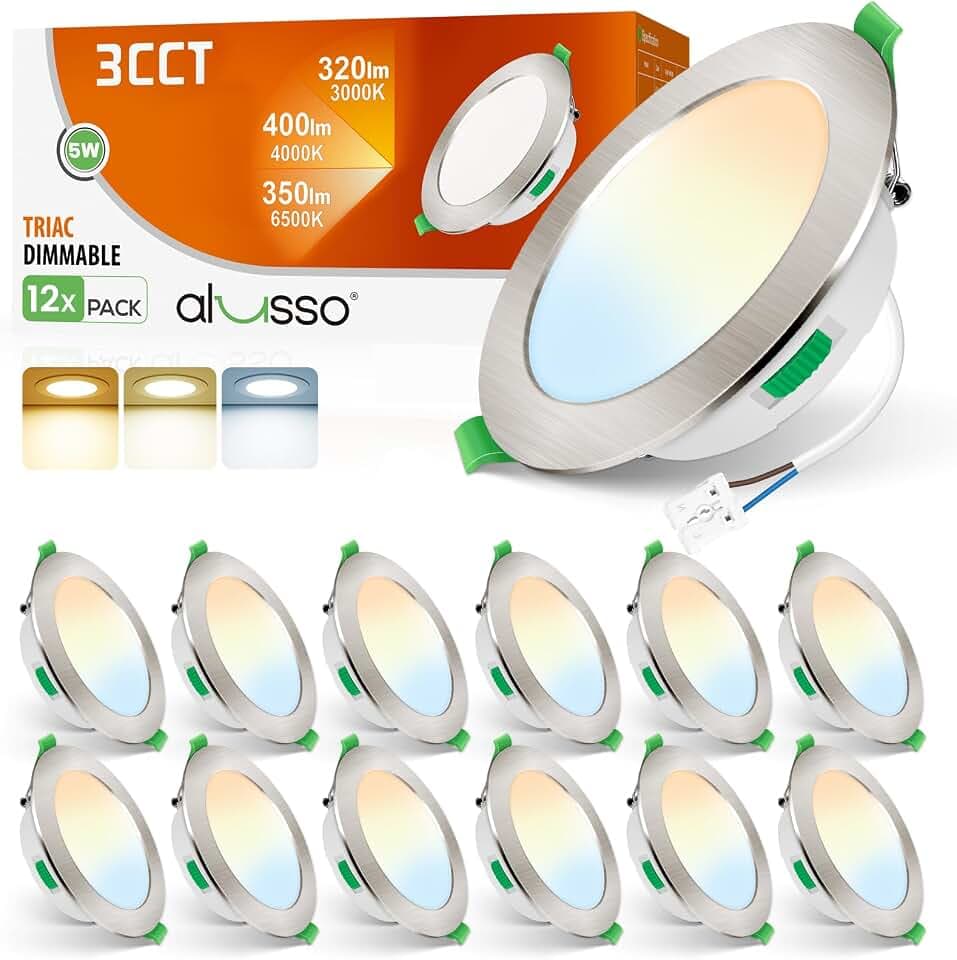 ALUSSO 12 Stück Einbaustrahler LED,5W 400LM 3CCT Dimmbar IP44 Deckenspots