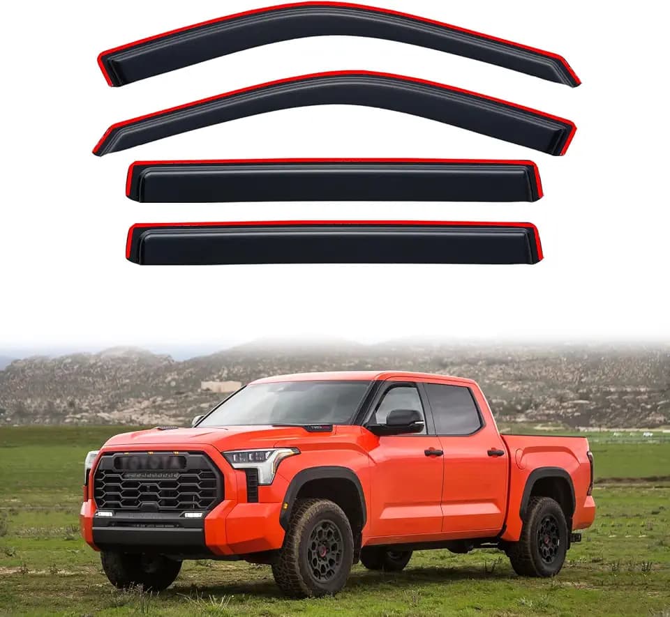 in-Channel Rain Guards for 2022-2026 Toyota Tundra CREWMAX ONLY, Window Visor Shields Vent Deflector Shade Wind Dark Smoke 2023 2024 22 23 24 25, Tape-On Inside-Mount, 4PCS