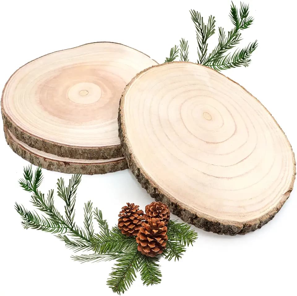 ZYNERY 3 Pcs Wood Slices for Centerpieces 9-10 Inches, Unfinished Wood Rounds Rustic Decor, Natural Large Wooden Circles Centerpieces for Tables, DIY Wedding Decoration Wood Pieces for Painting