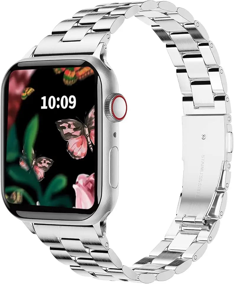 Ultra-Slim Brushed Stainless Steel Apple Watch Band, for 38/40/41/42/44/45/49mm iWatch Series 10 All Series/SE/Ultra 2 with Butterfly Buckle