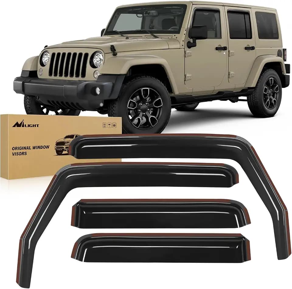 Nilight in Channel Rain Guards for Jeep Wrangler JK 2007-2018 4-Door, 4PCS