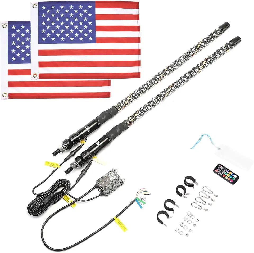 KEMIMOTO 2pc 2ft UTV Whip Lights for Side by Side, App or RF Remote Control