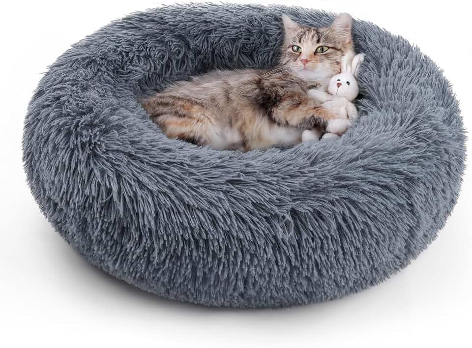 rabbitgoo Calming Cat Beds for Indoor Cats, 20 inches, Dark Grey