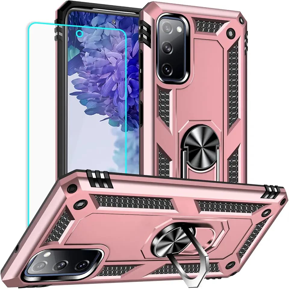 Yiakeng für Galaxy S20 FE Hülle mit Schutzfolie, Stoßfest Schutzhülle Mit Ring Standfunktion Case Cover für Galaxy S20 FE Hülle (Roségold)