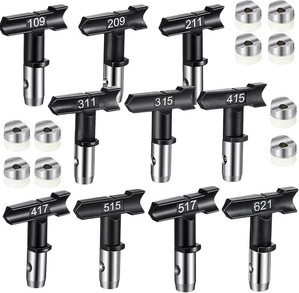 15 Pieces Spray Tips Airless Paint Sprayer Tips Set with 6 Reversible Nozzles (109,211,315,417,517,623), 6 Filters, 2 Guards, 1 Inlet Strainer - Paint Sprayer Tips Replacement Parts