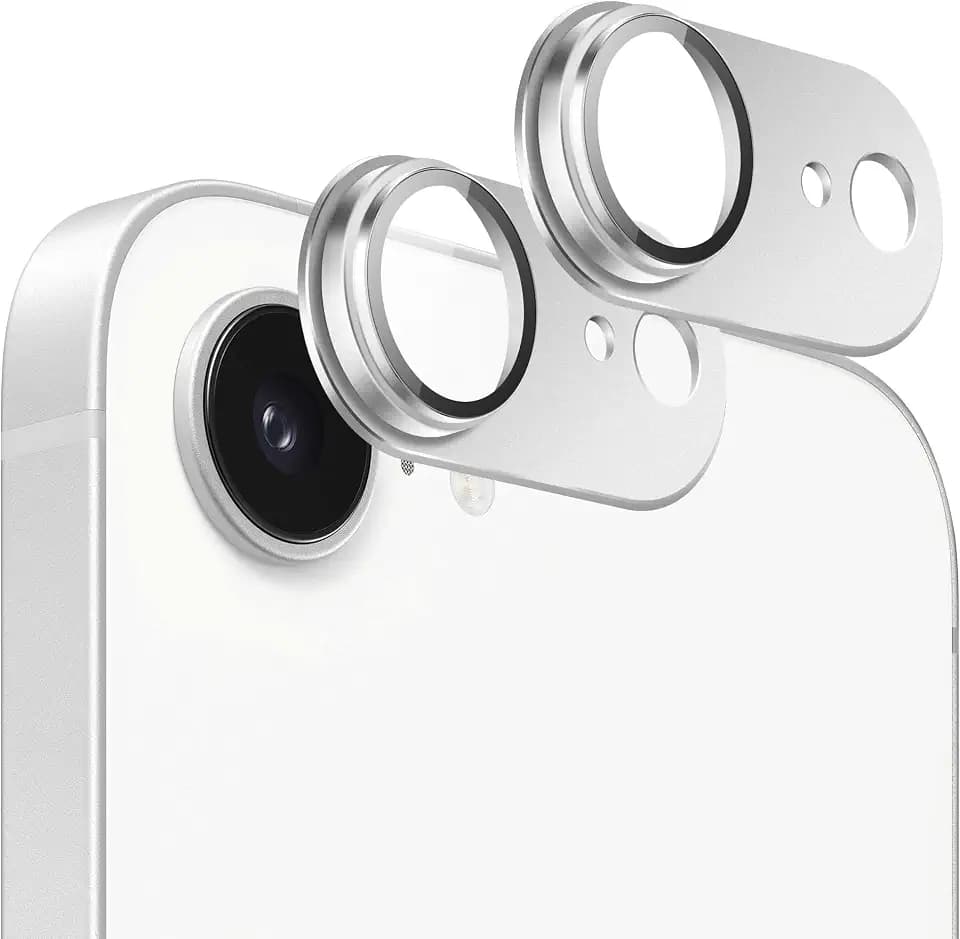 2 Pack Camera Lens Protector for iPhone 16e [ Drop Protection ] AR Tempered Glass Strong Adsorption Metal Camera Cover Screen | Silvery Finish