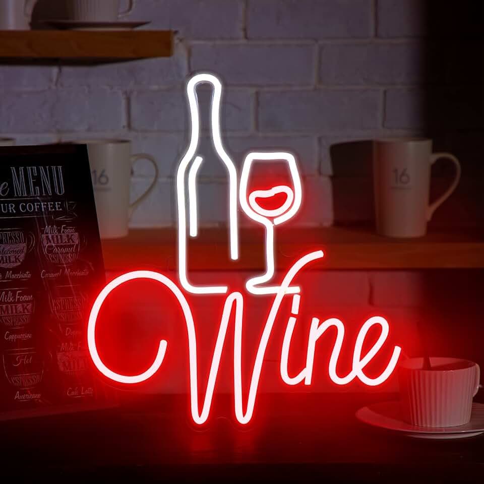 Woanger Red LED Wine Neon Signs for Wall Decor Bar Neon Light Signs Decor