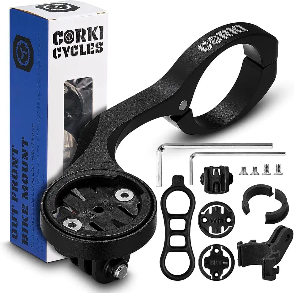 corki Cycles Garmin Edge Out Front Mount, Bike Handlebar Mount for Garmin Bike Computer 130 520 530 830 1030 & Sports Action Camera and Bike Lights
