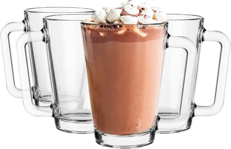 Glasmark KROSNO, 250ml, Set von 4, Gläser set, Glasbecher, Trinkgläser aus Glas mit Henkel, farbiges Ohr, Trink-Glas, Tasse, Glasbecher mit Hörer, Spülmaschinenfest, Farbig