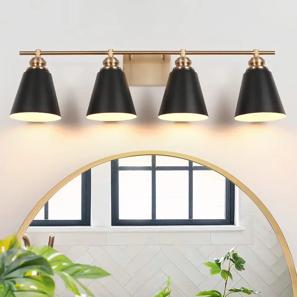 31.5-Inch 4-Light Farmhouse Bathroom Vanity Light, Black and Gold