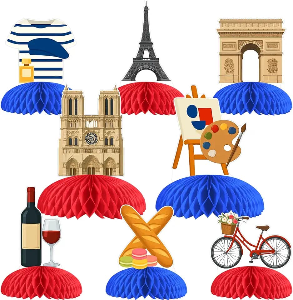 8 Pcs Romantic France Honeycomb Centerpieces Decorations, Paris Table Toppers Decor, Eiffel Tower 3D Table Signs for Baby Shower Birthday Party Supplies