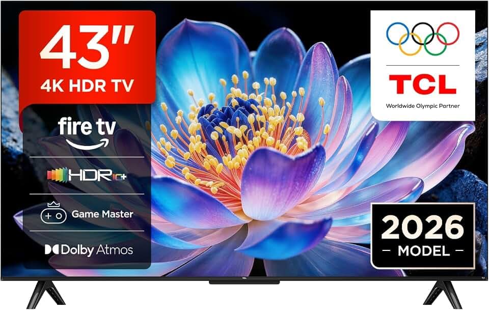 TCL 43V6D 43 Zoll, 4K UHD, Smart TV, Fire TV, HDR10+, Dolby Atmos, DTS:X, Game Master, Motion Clarity, AirPlay 2, Kompatibel mit Alexa