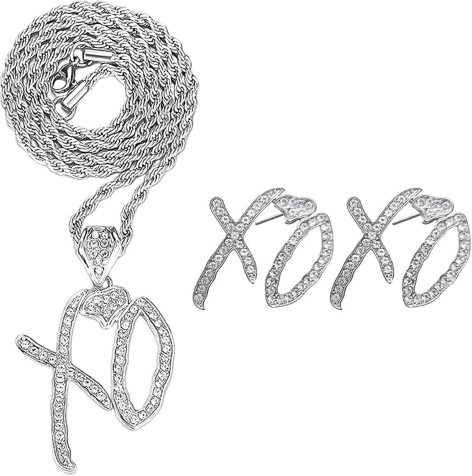 1 Halskette Mit Buchstabenanhänger Und 1 Paar Ohrringe, Hip-Hop-Halskette, Modischer Statement-Schmuck, Mit Strasssteinen Besetzte Halskette, Bekleidungsaccessoires