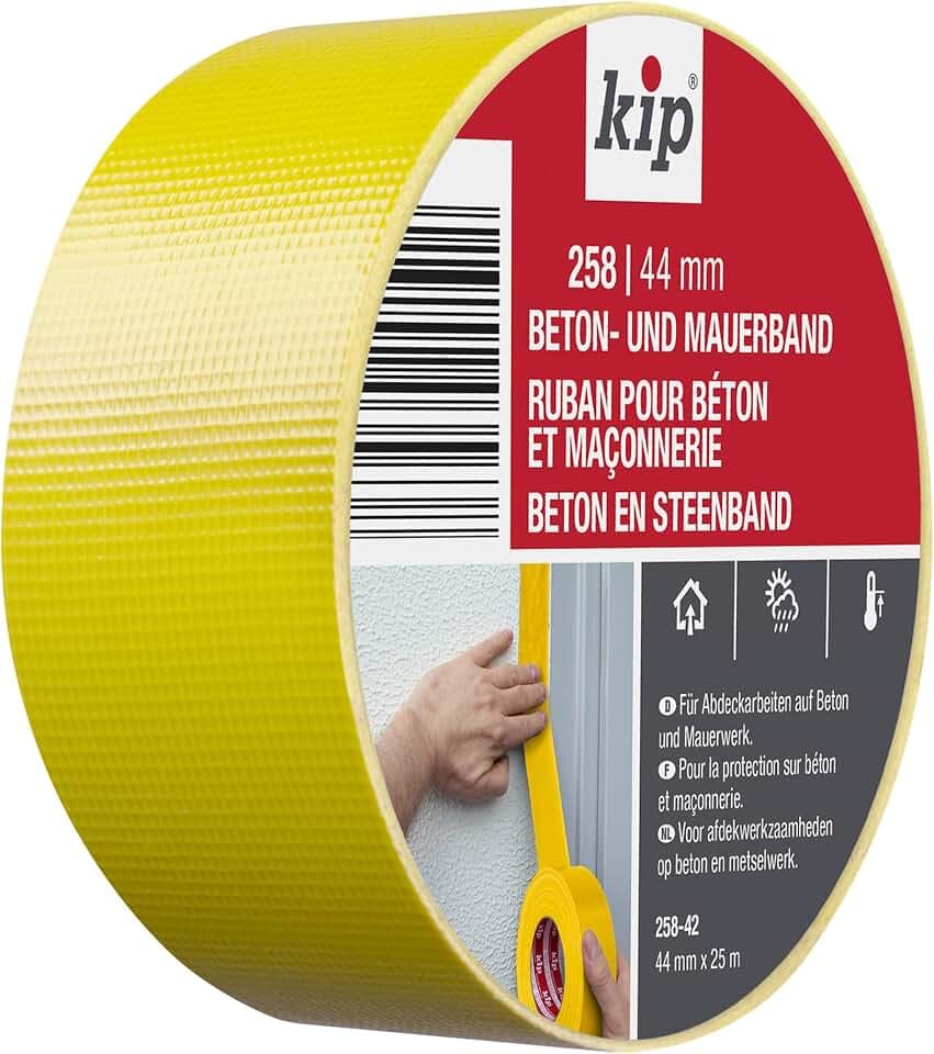 Kip Beton- und Mauerband 258-43 - Gewebeband für anspruchsvolle Anwendungen im Außenbereich - gelb 44mmx50m