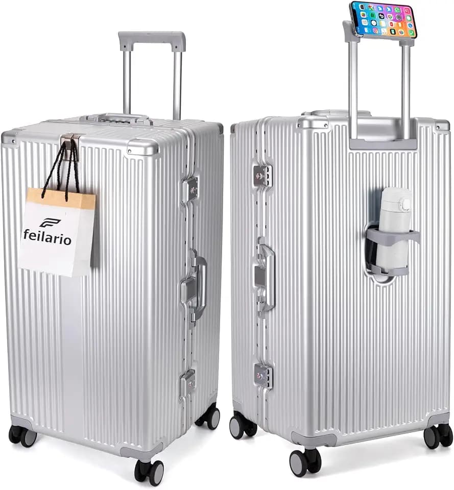 feilario Super Large Aluminum Frame Checked Zipperless Luggage