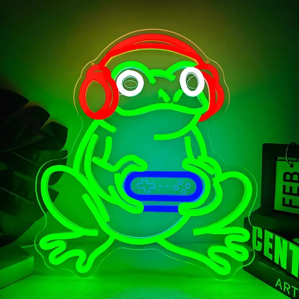 Gamer Frog Neon Signs for Wall Decor Dimmable Game Neon Light Sign USB Powered Funny LED Signs Frog Lamp Decor for Game Room,Bedroom,Man Cave Wall Gifts