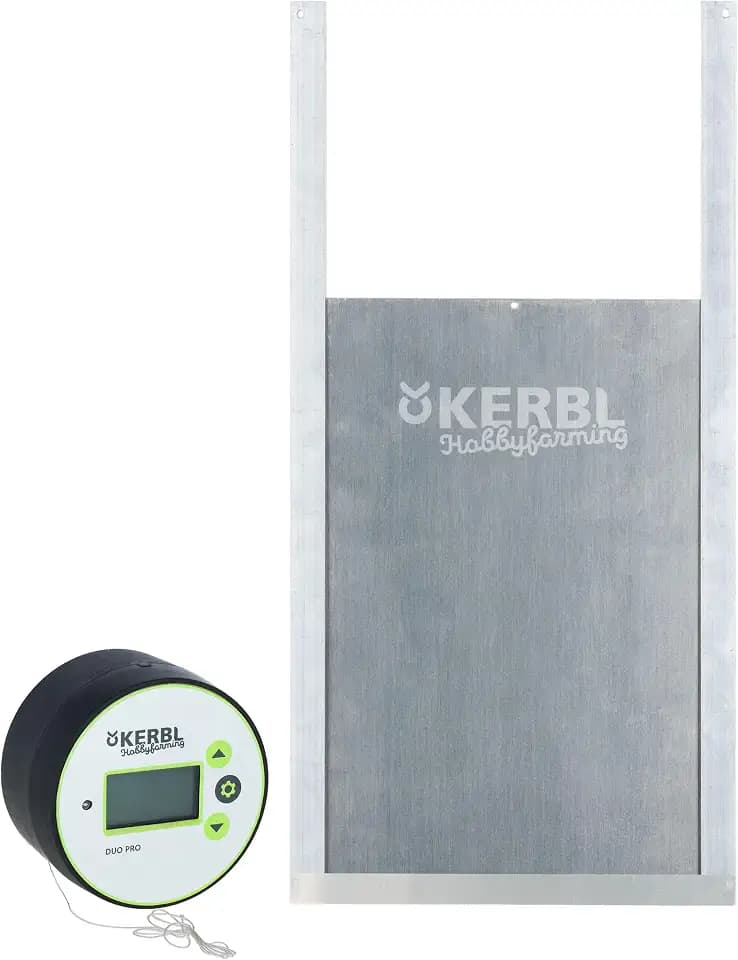 Kerbl Hobbyfarming Steuerung Duo Pro inkl. Schiebetür 70560, Hühnerklappe, Aluminium, 220x330mm, Licht- und Zeitsteuerung, Netz- und Batteriebetrieb