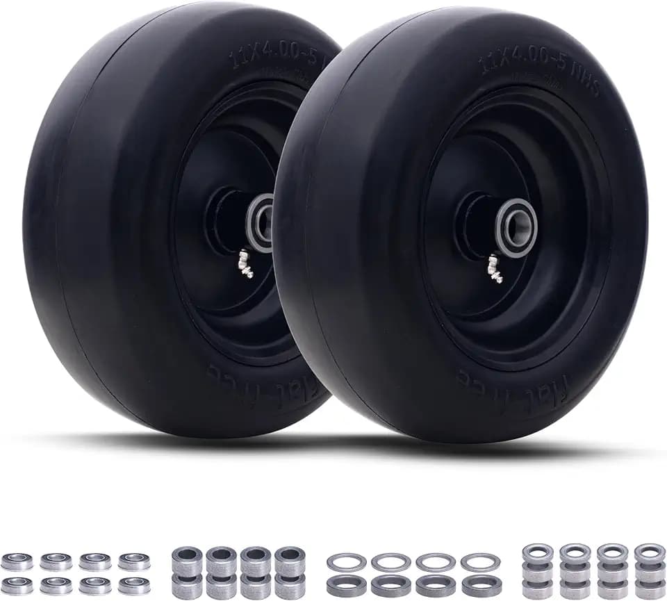 MAXROLLORS (2 Pack) 11x4.00-5 Lawn Mower Tires Flat Free and Wheel Assembly