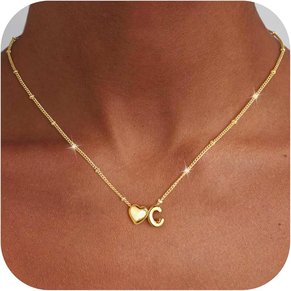 Ursteel Gifts for Kids Teen Girls - Dainty 14K Gold Plated Initial Heart Necklace for Women Trendy, Tiny Letter A-Z Necklaces Personalized Birthday Gifts for Teen Girls Jewelry