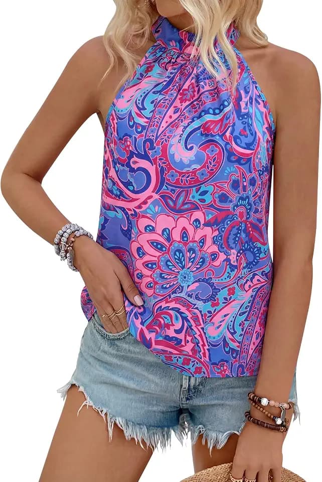 PRETTYGARDEN Halter Tops for Women Summer Sleeveless Blouses Dressy Casual