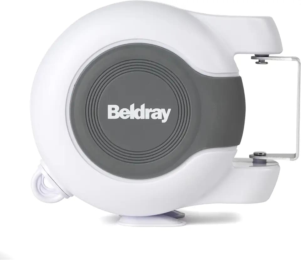Beldray LA027016EU Wäscheleine Ausziehbar - 26m Innen/Außenbereich wäscheschnur, Wäscheständer für Badezimmer, Camping, Garten, Reise, einziehbar Doppelwäscheleine, flexibel drehbare Wandhalterung