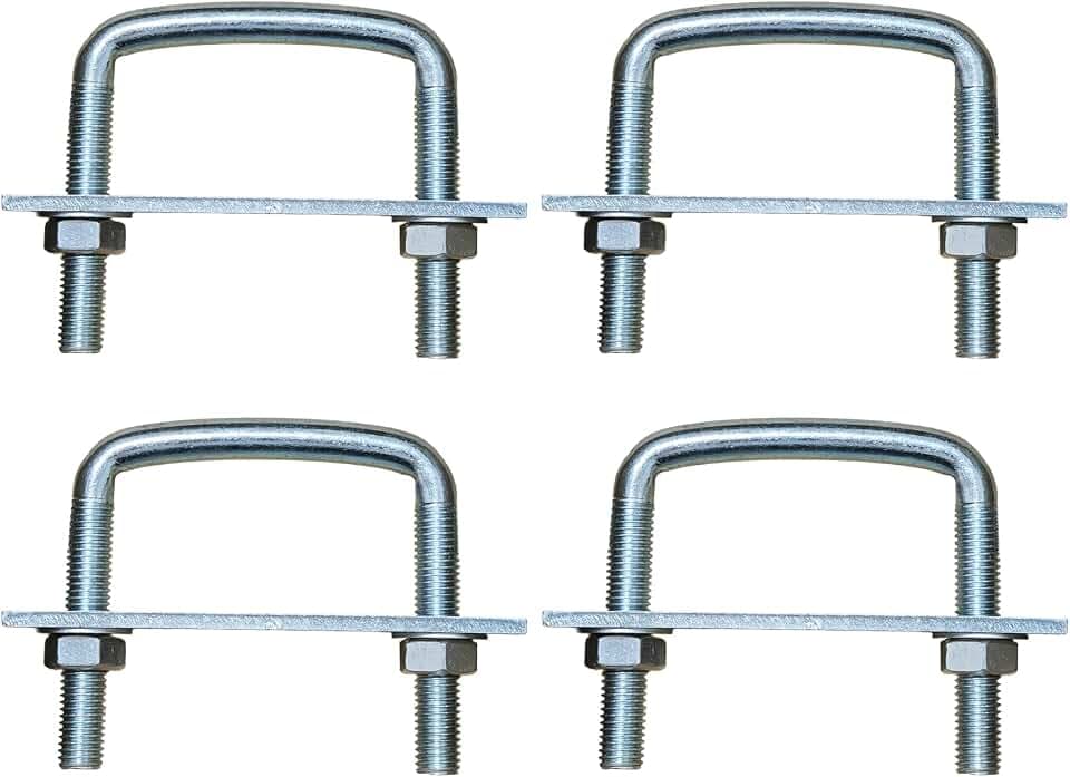 4 Pack Square U-Bolts for Trailer- Galvanized Steel Clamp Set, Fits 2/2.5/3/3.5/4 Inch Wide Leaf Springs, 0.5in Heavy Duty Large Diameter U-Bolt (3.5in Inner Width)