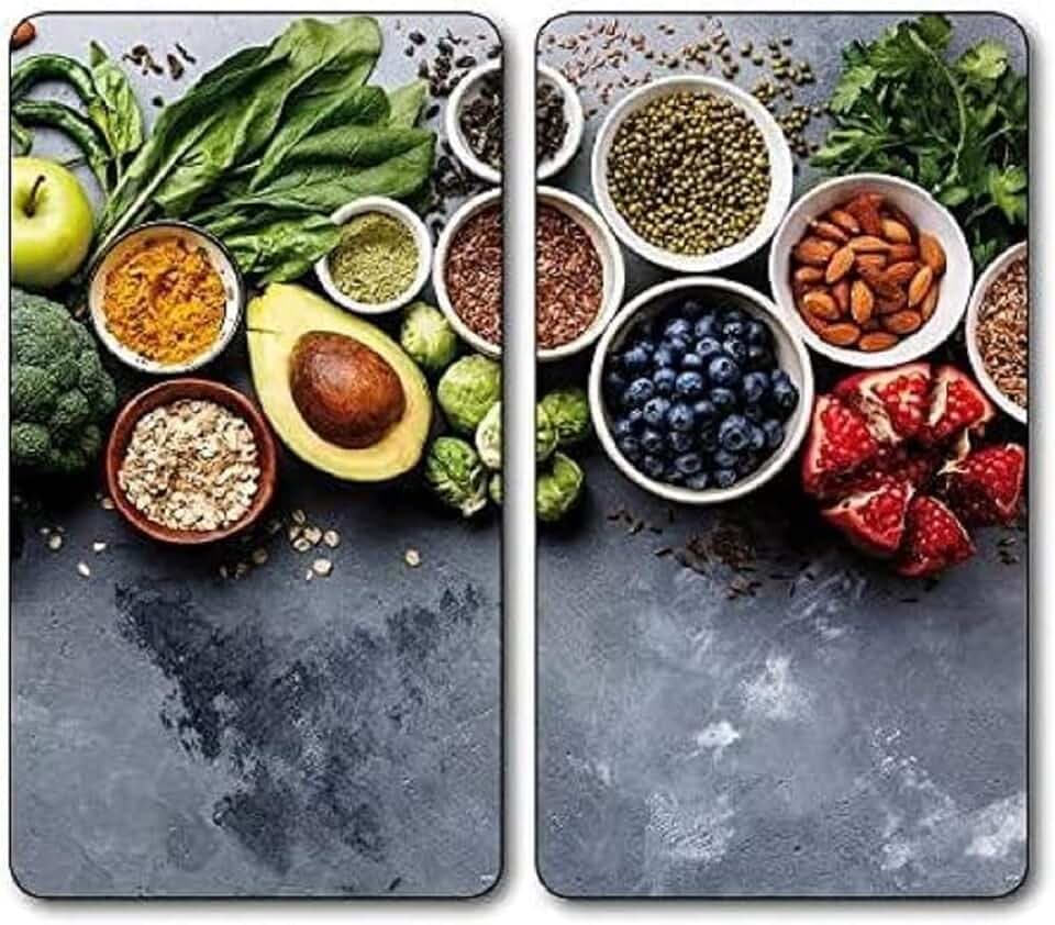 KESPER | Multi-Glasschneideplatte 2er Pack, Material: Glas, Maße: 52 x 30 x 0.5 cm, Motiv: Healthy Kitchen, Farbe: Grau | 36543 13