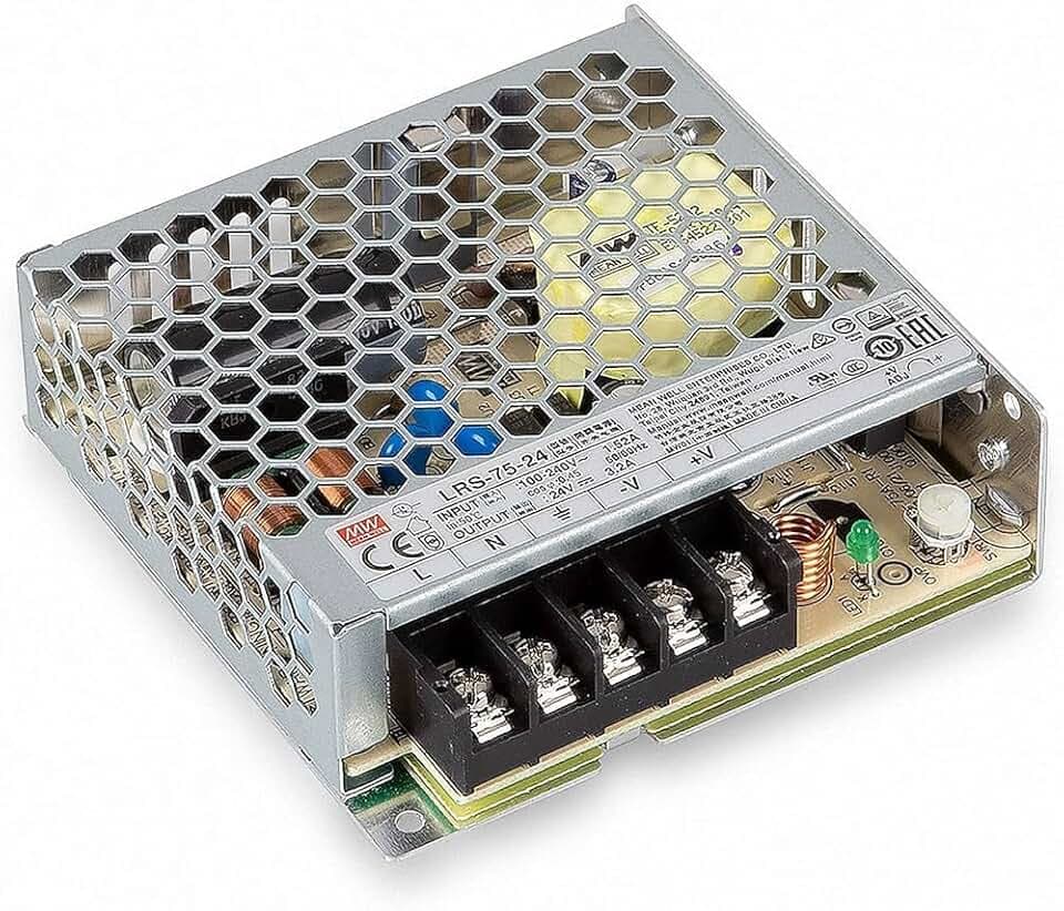 Eurekaled Meanwell Netzteil 75W 24V, Modell LRS-75-24 Switching, Konstantspannung, nicht wasserdicht IP20, AC Trafo 220 V bis DC 24 V, kompatibel mit Strip LED, Artikelnummer: 0175