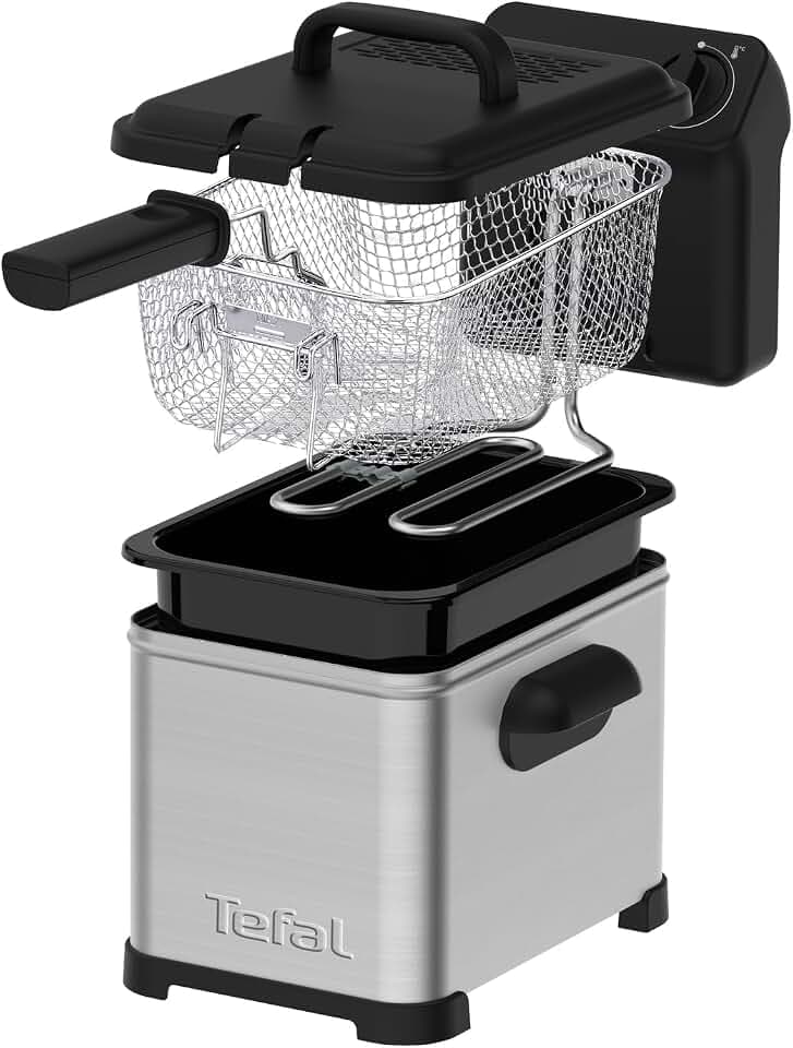 Tefal Family Pro Access 4,0L Fritteuse, 3000 Watt, semiprofessionell mit Öl, herausnehmbarer Ölbehälter, Kühlzonen-Technologie, leichte Reinigung, knusprige Pommes, Edelstahl, schwarz, FR5030