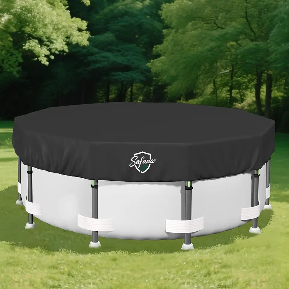 SAFANA 16FT Round Pool Covers for Above Ground Pools, Round Swimming Pool Cover [Upgrade 420D Thicker] Protective Leaf Cover with Reflective Strip, Tear Resistant Durability, UV Resistance, Black